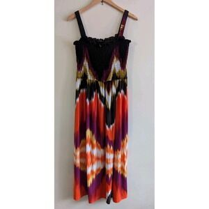Tiana B Sleeveless Smocked Maxi Dress Sz M/L Ikat Resort Boho Coastal